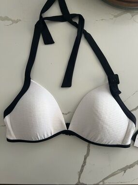 La Blanca White Halter Bikini Top with Black Trim